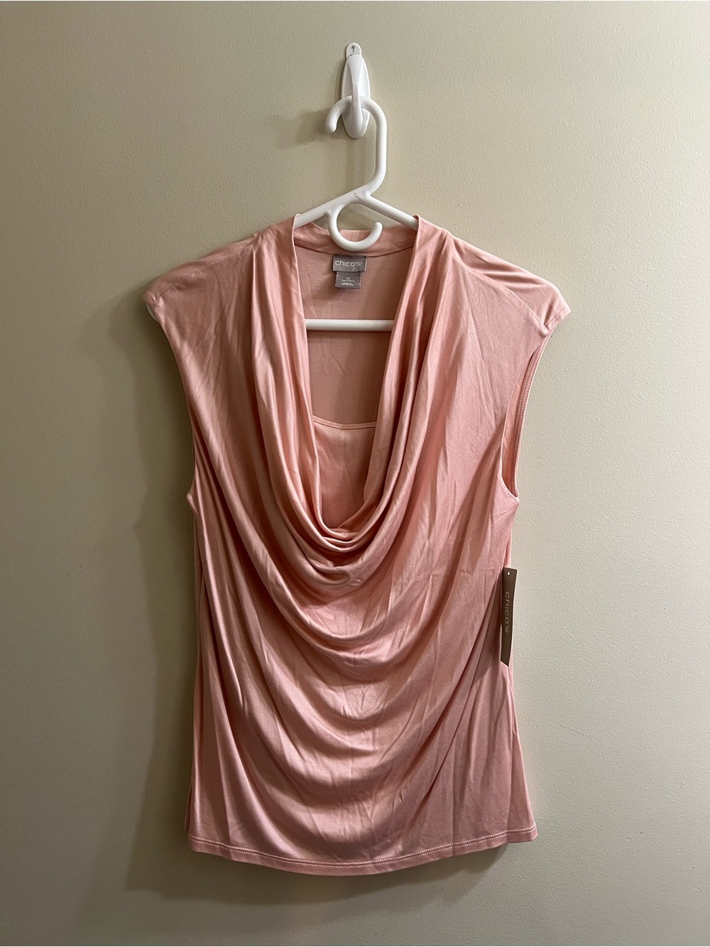 Chico's Rose Petal Pink Cowl Neck Tee US Size Small NWT